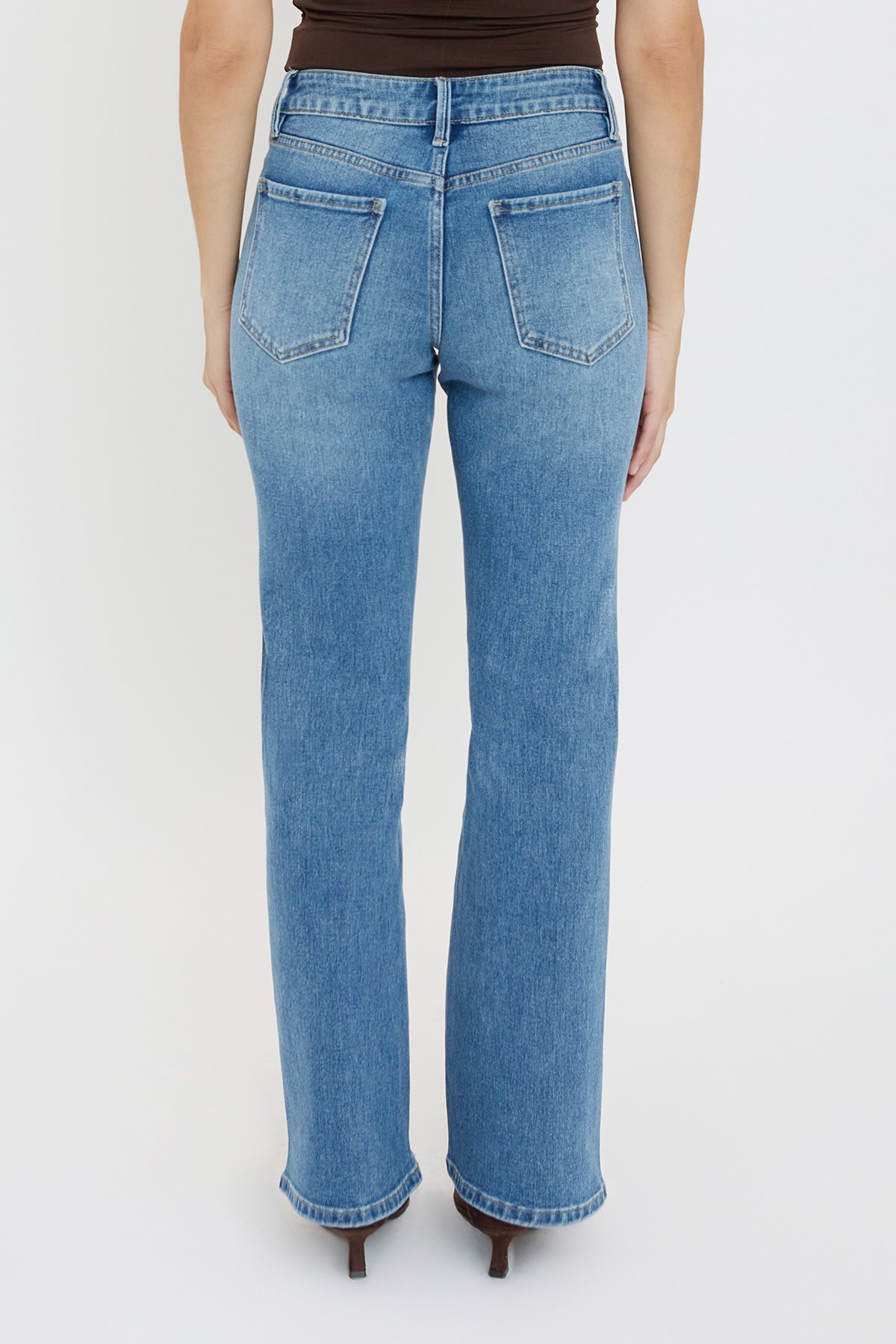 Ymi Women's Curve Seam Flare Jeans in M Medium Blue view 5 - Ymi Womens Pants (bottom)