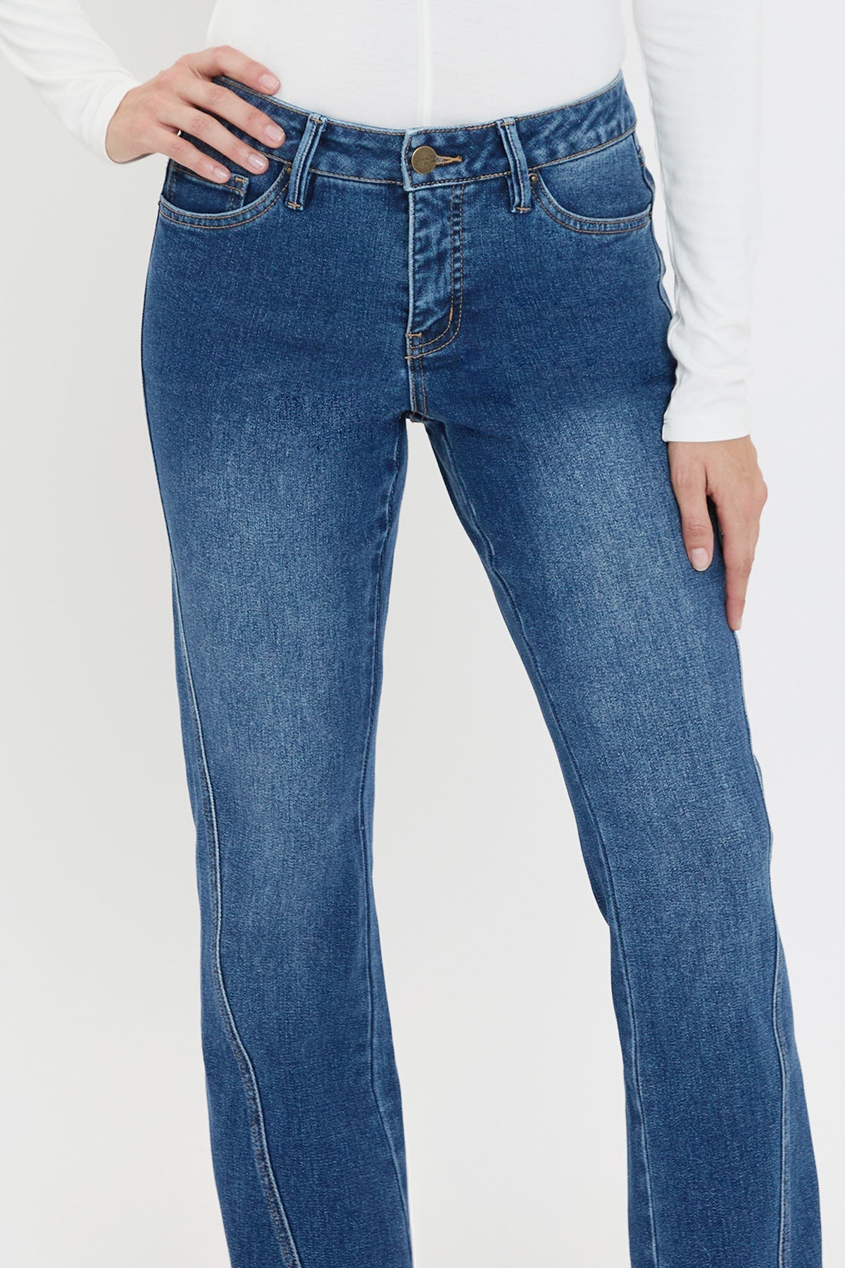 Ymi Women's Curve Seam Flare Jeans in S Midnight Sky Blue view 11 - Ymi Womens Pants (bottom)