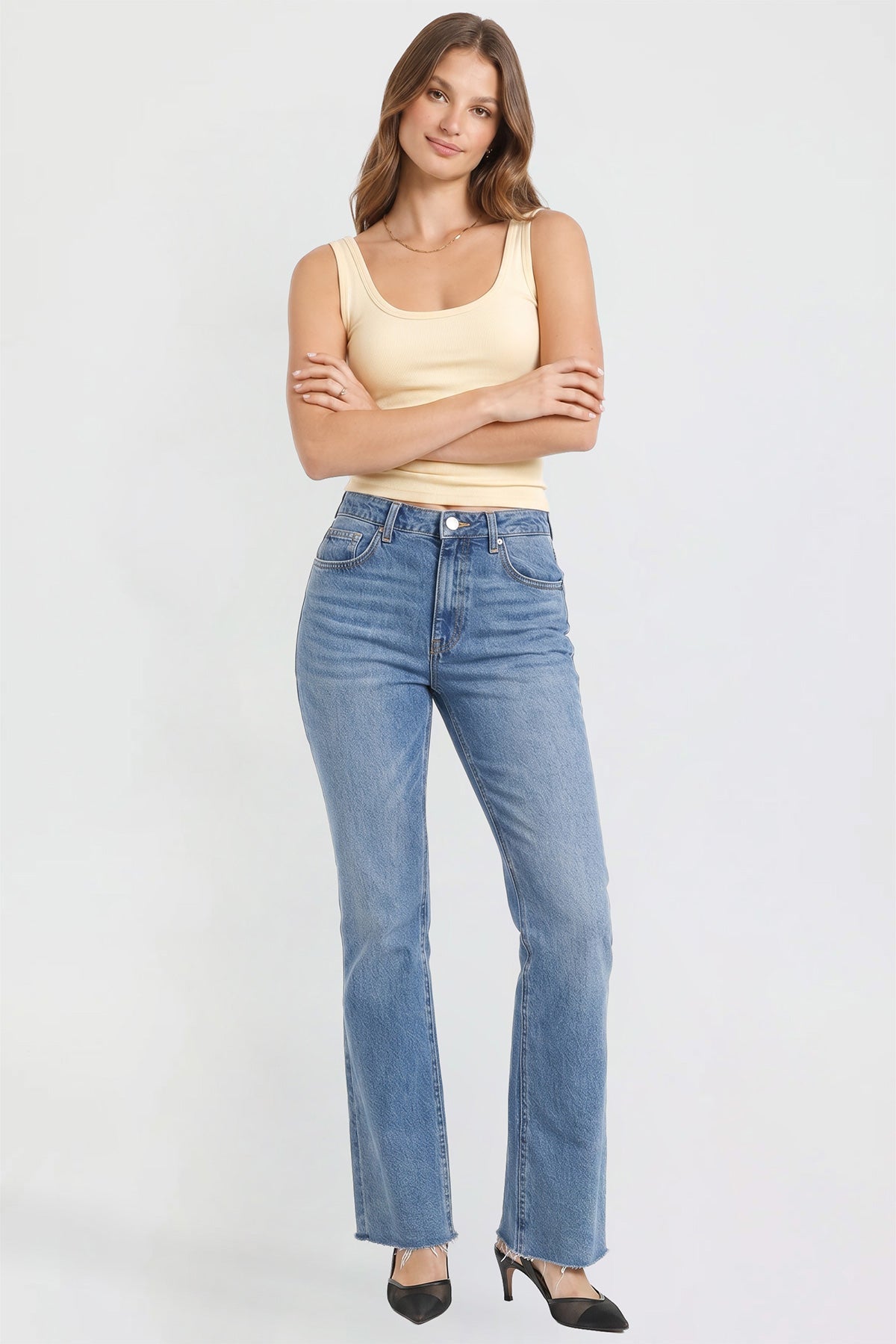 Ymi Women’s Double Yoke Bootcut Jeans in M Medium Blue view 14 - Women'S Double Jeans (bottom)