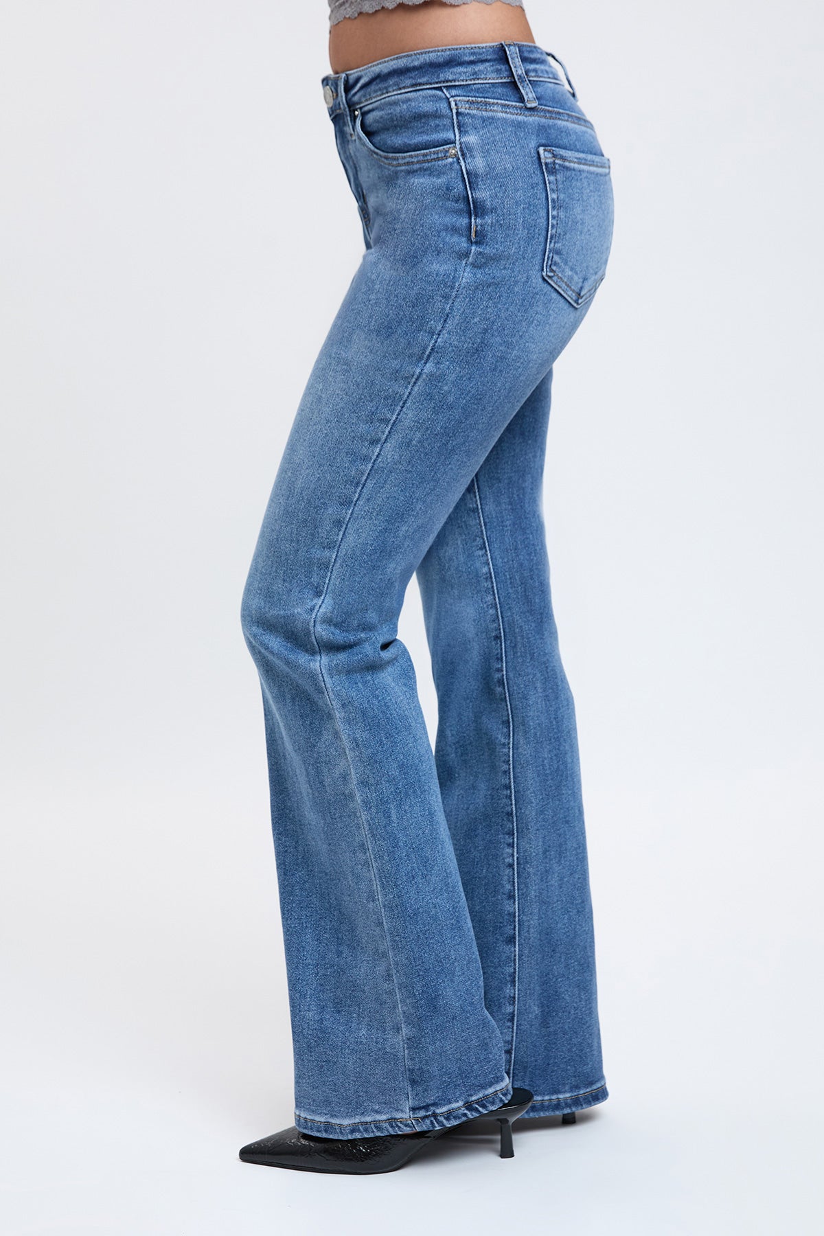 Ymi Women's Essential Flare Jeans in M Medium Blue view 3 - Ymi Womens Pants (bottom)