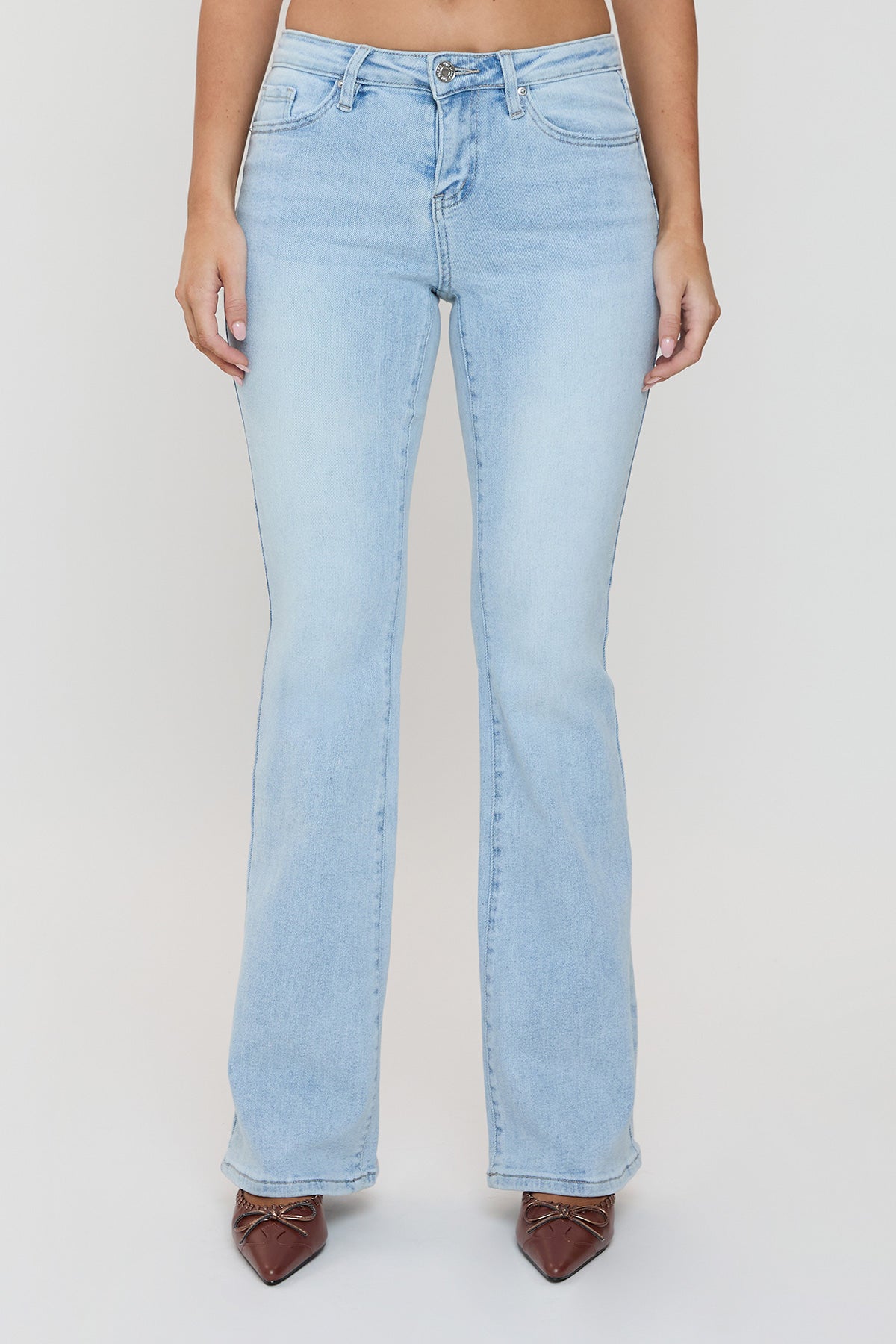 Ymi Women's Essential Flare Jeans in Q Celeste Blue Rips view 18 - Ymi Womens Pants (bottom)
