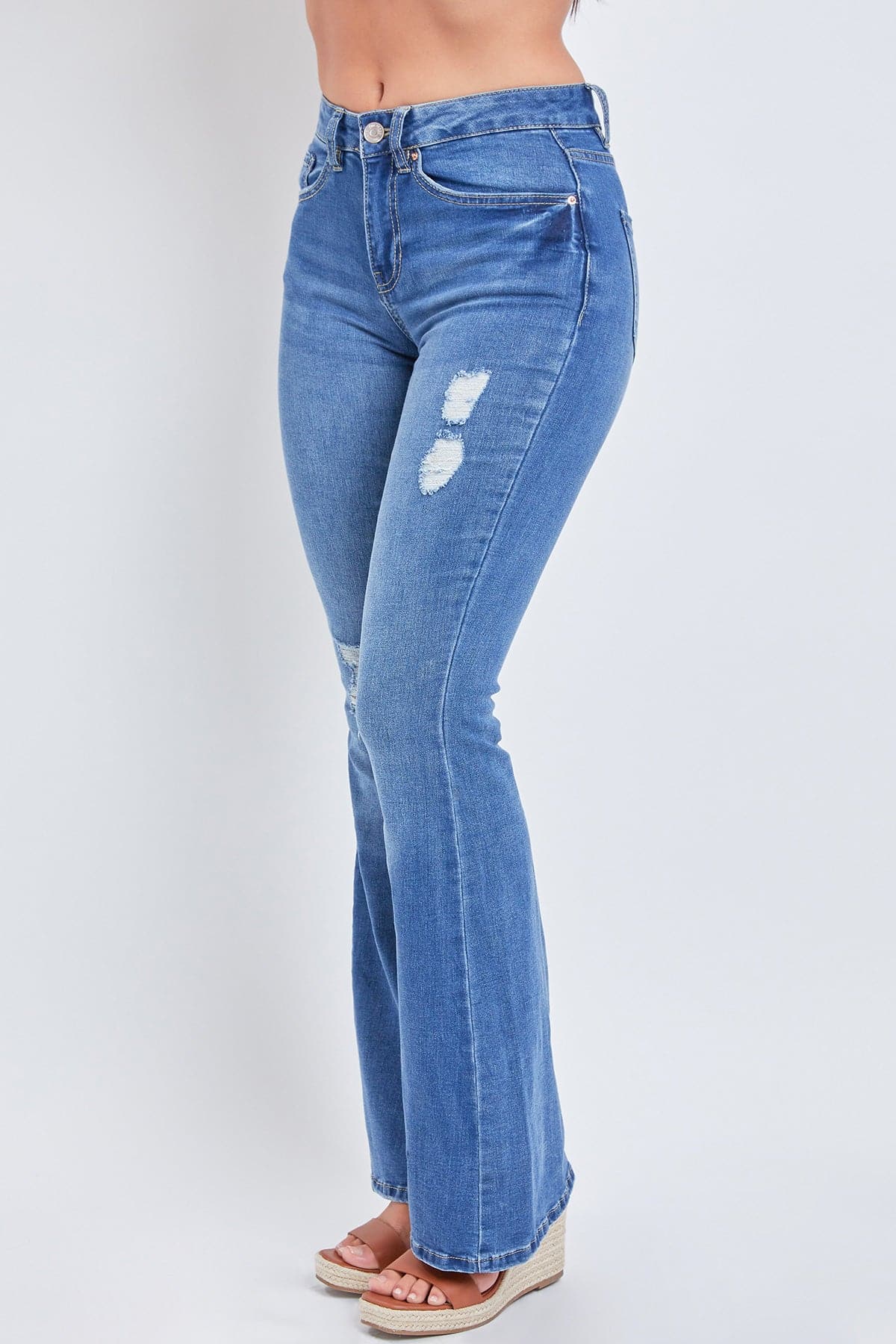 Ymi Women's Essential Flare Jeans - Long Inseam in E Royal Blue Rips view 12 - Women'S Essential Jeans (bottom)