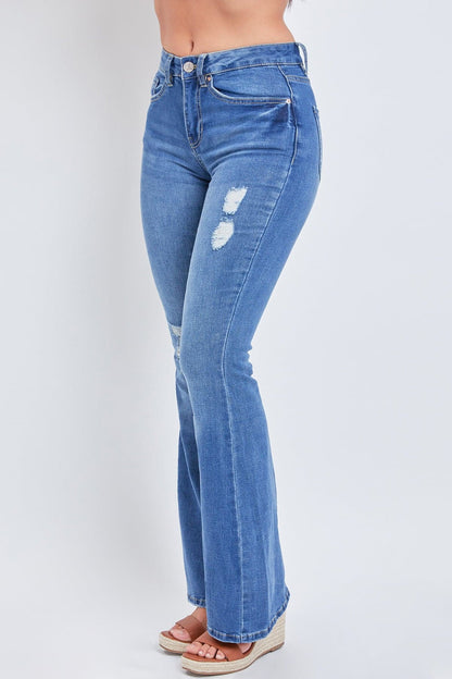 Ymi Women's Essential Flare Jeans - Long Inseam in E Royal Blue Rips view 12 - Women'S Essential Jeans (bottom)