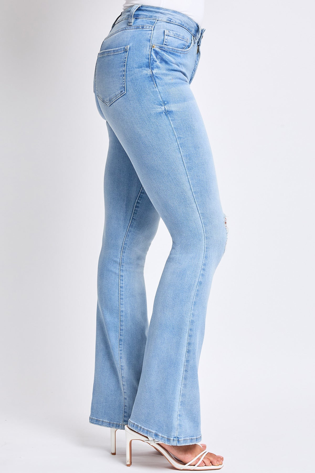 Ymi Women's Essential Flare Jeans - Long Inseam in M Medium Blue Rips view 16 - Women'S Essential Jeans (bottom)
