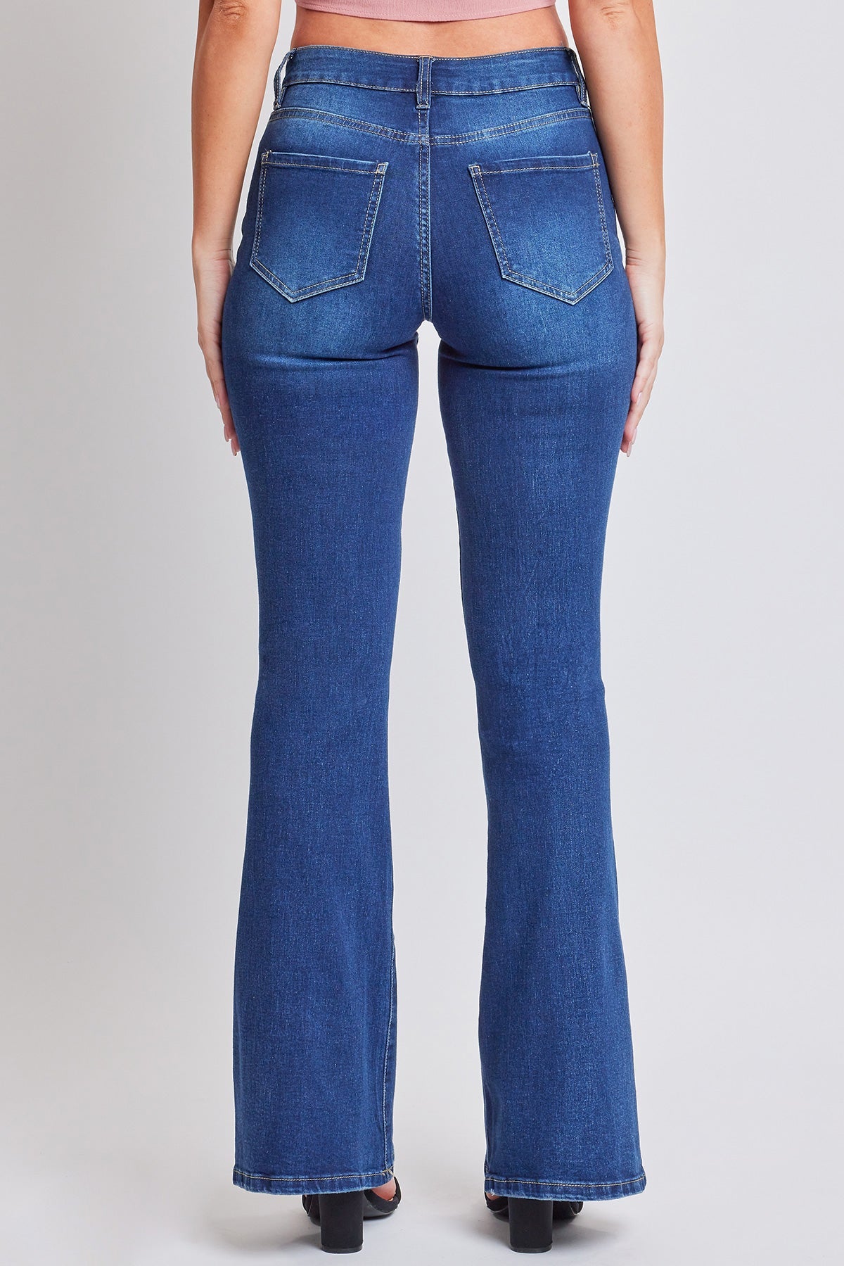 Ymi Women's Essential Flare Jeans - Long Inseam in S Midnight Sky Blue Rips view 4 - Women'S Essential Jeans (bottom)