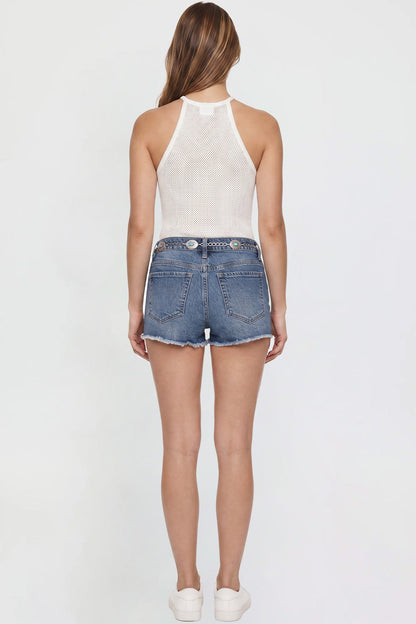 Ymi Women's Fray Hem Belted Shorts in M Medium Blue view 5 - Women'S Gray Shorts (bottom)