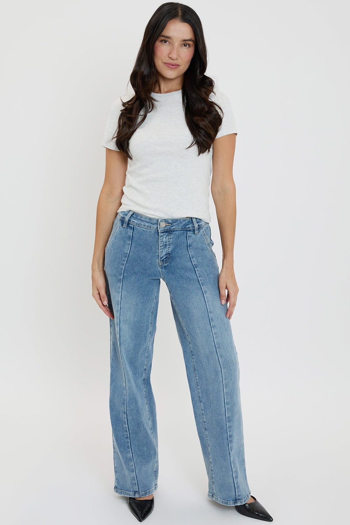 Ymi Women's Front Seam Wide Leg Jeans in C Sky Blue - Ymi Womens Pants (bottom)