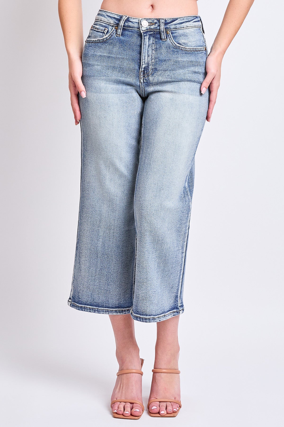 Ymi Women's High Rise Cropped Wide Leg in RT Tinted Olympic Blue view 9 - High-Waisted (bottom)