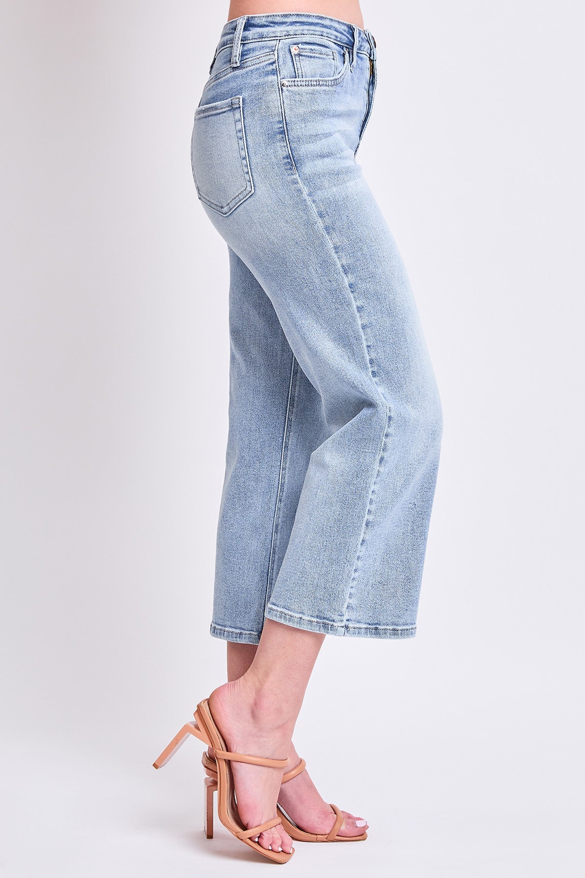 Ymi Women's High Rise Cropped Wide Leg in Y Washed Blue view 18 - High-Waisted (bottom)