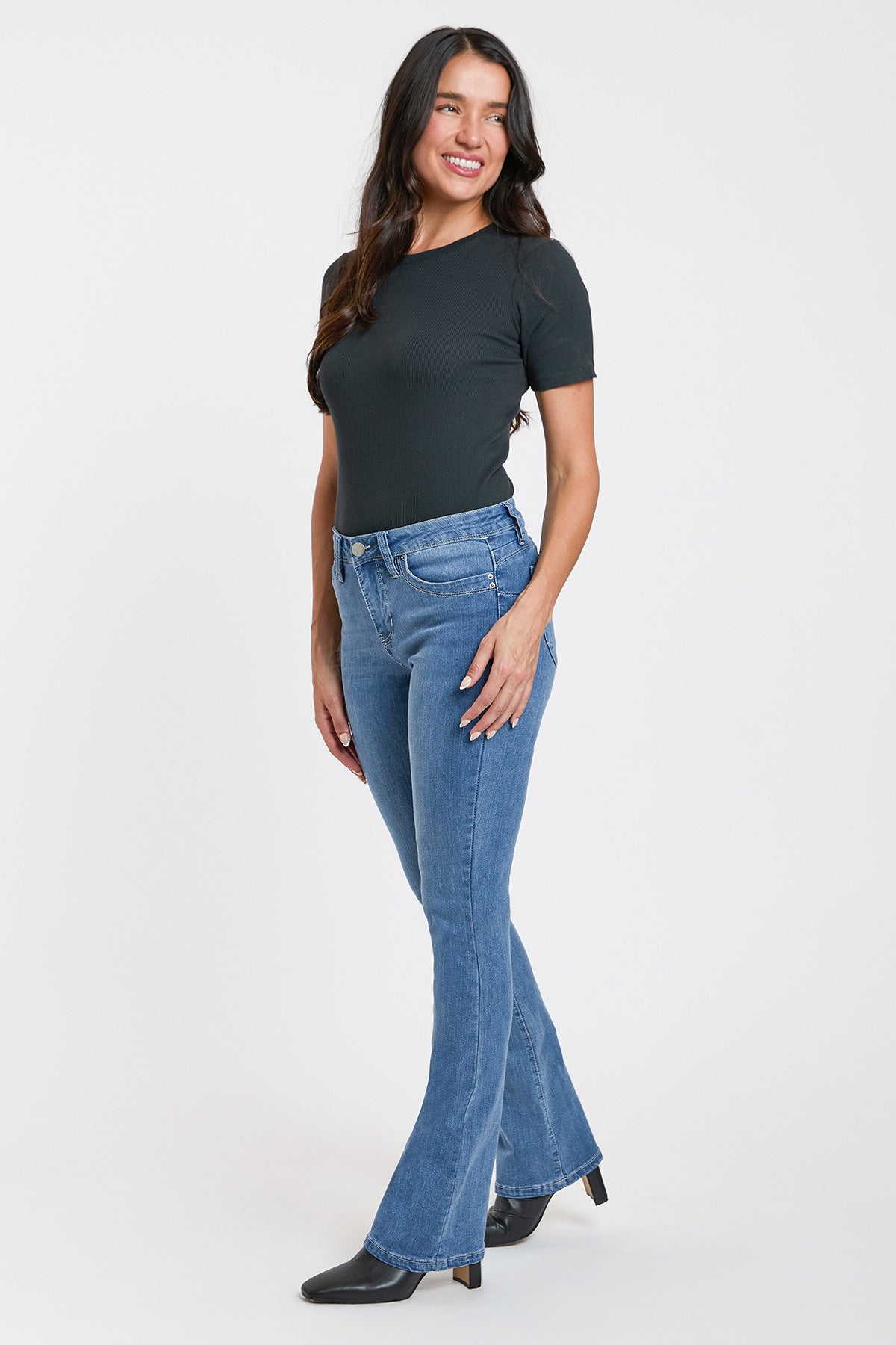 Ymi Women's High Rise Curve Confidence Bootcut Jeans in W Black view 7 - High-Waisted - Ymi Womens Pants (bottom)