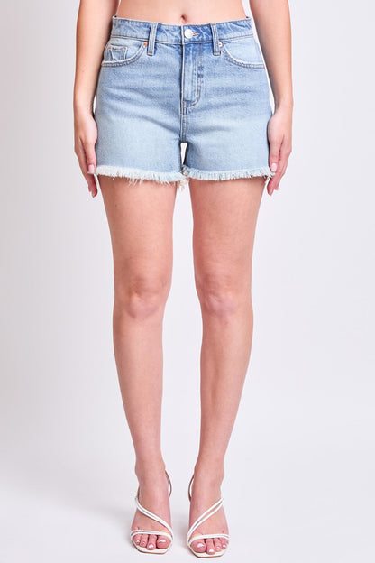 Ymi Women's High Rise Fray Hem Shorts in C Sky Blue view 10 - High-Waisted - Women'S Ymi Jean Shorts (bottom)