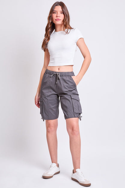 Ymi Women's High Rise Long Cargo Shorts in Charcoal view 6 - High-Waisted - Women'S Ymi Jean Shorts (bottom)