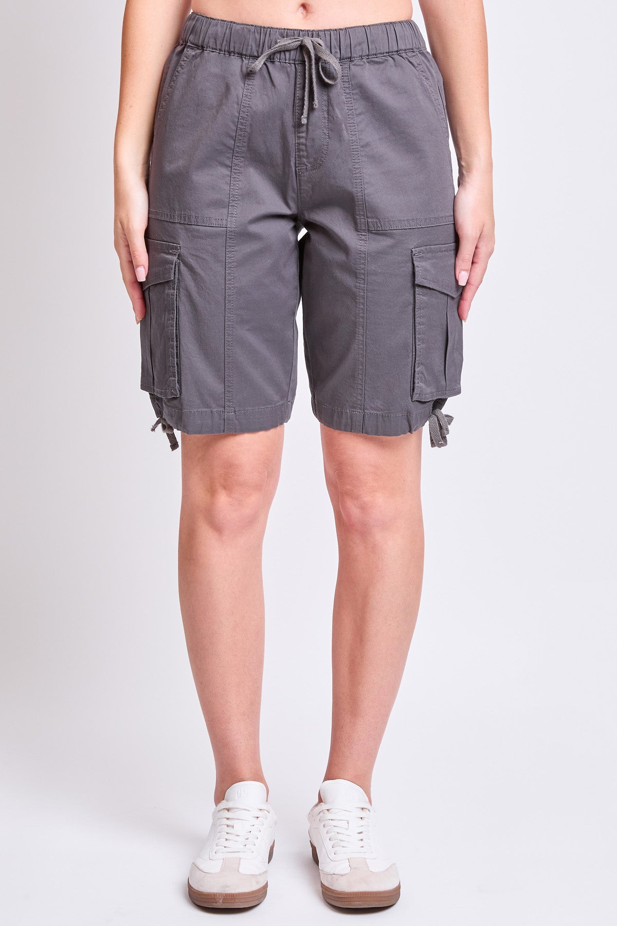 Ymi Women's High Rise Long Cargo Shorts in Charcoal view 7 - High-Waisted - Women'S Ymi Jean Shorts (bottom)