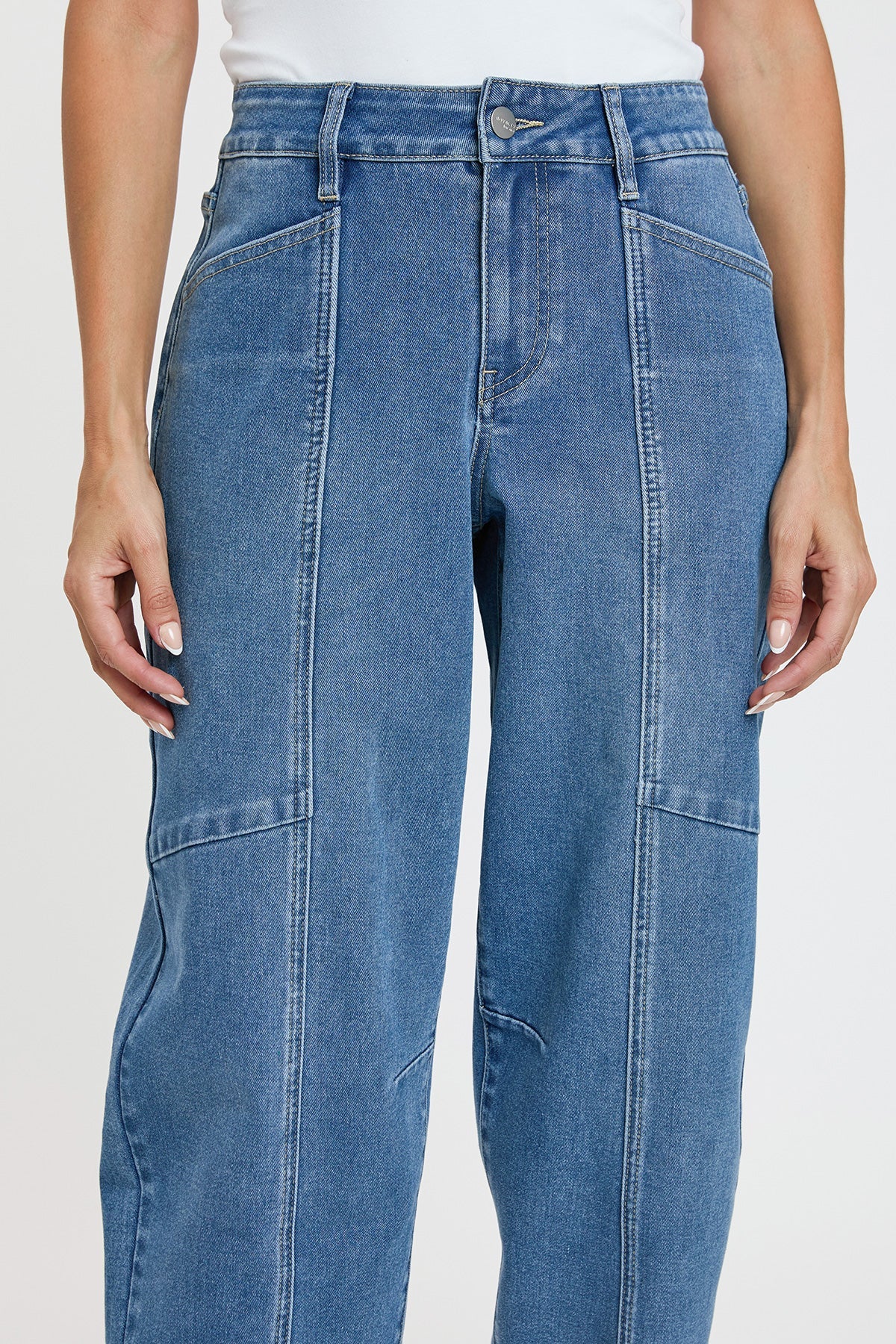 Ymi Women's High Rise Seamed Barrel Jeans view 7 - High-Waisted - Ymi Womens Pants (bottom)
