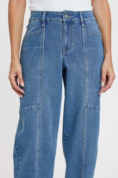 Ymi Women's High Rise Seamed Barrel Jeans view 7 - High-Waisted - Ymi Womens Pants (bottom)