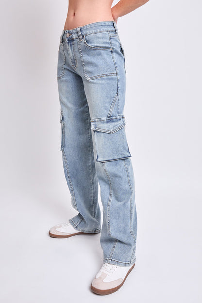 Ymi Women's High Rise Skater Cargo Jeans in RT Tinted Olympic Blue view 13 - High-Waisted - Ymi Womens Pants (bottom)