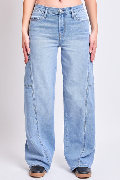 Ymi Women's High Rise Wide Leg Cargo Jeans in L Light Blue view 10 - High-Waisted - Ymi Womens Pants (bottom)