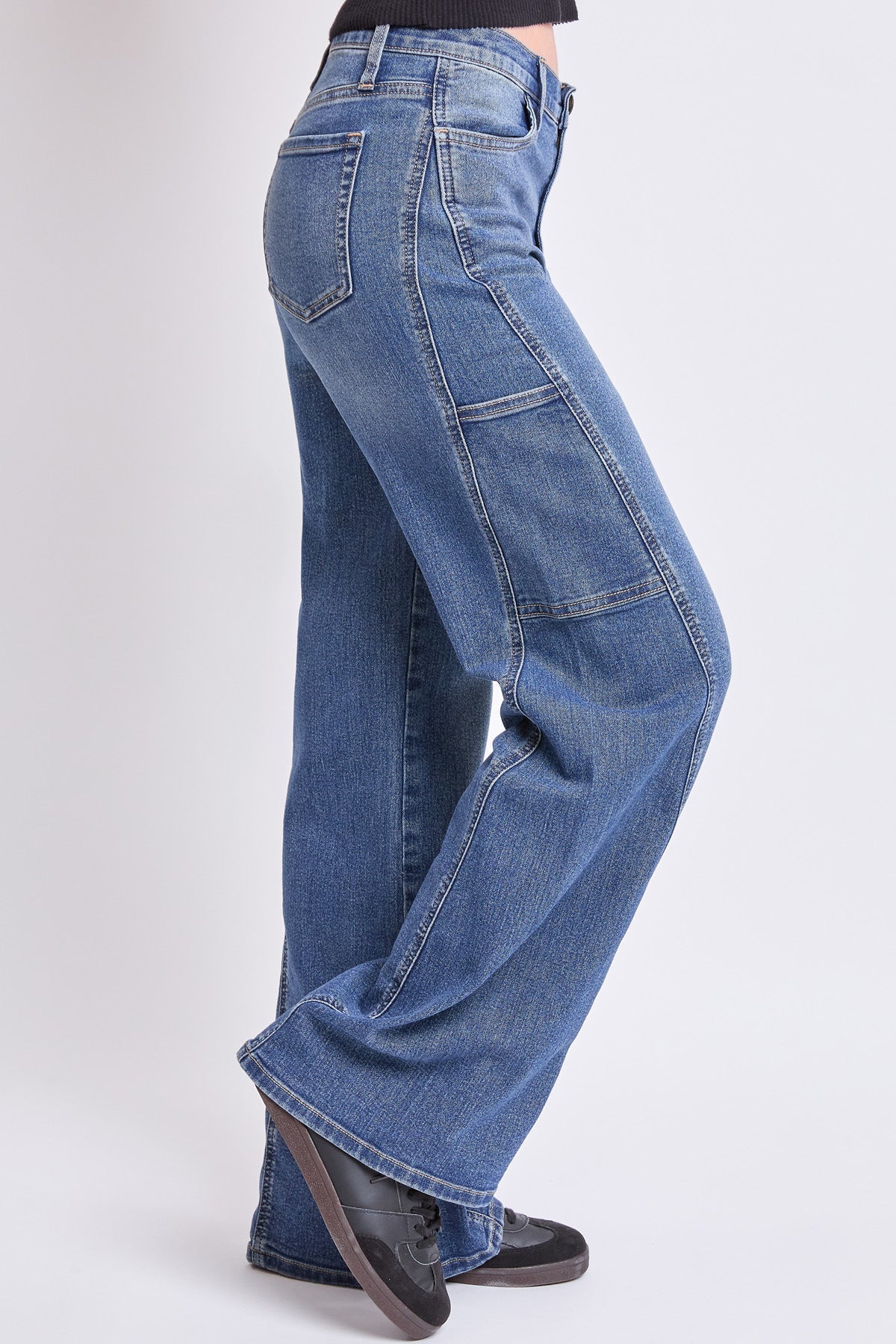 Ymi Women's High Rise Wide Leg Cargo Jeans in N Indigo Blue view 3 - High-Waisted - Ymi Womens Pants (bottom)
