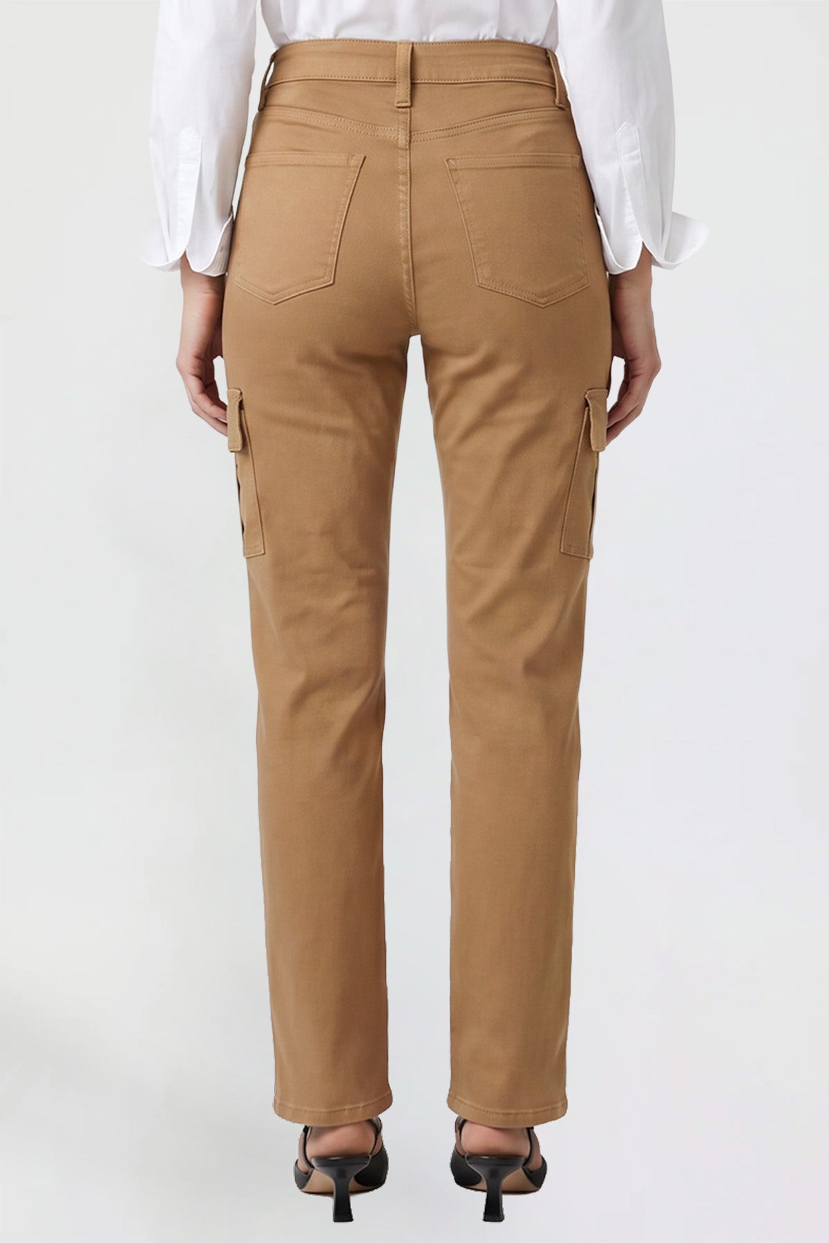 Ymi Women's Hyperstretch Straight Cargo Pants in Almond view 4 - Comfort Stretch (bottom)