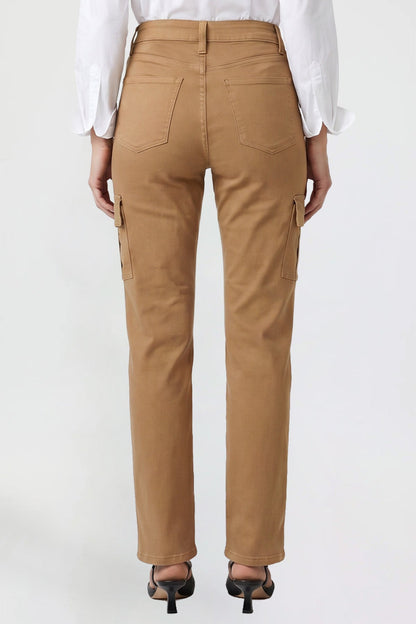 Ymi Women's Hyperstretch Straight Cargo Pants in Almond view 4 - Comfort Stretch (bottom)