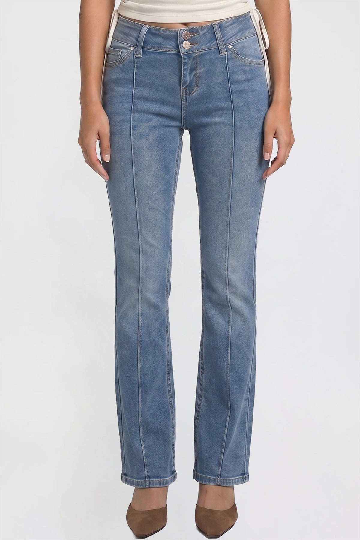 Ymi Women's Jessie Mid Rise Bootcut Jeans in M Medium Blue view 10 - Jessie Toy Story Jeans Women (bottom)