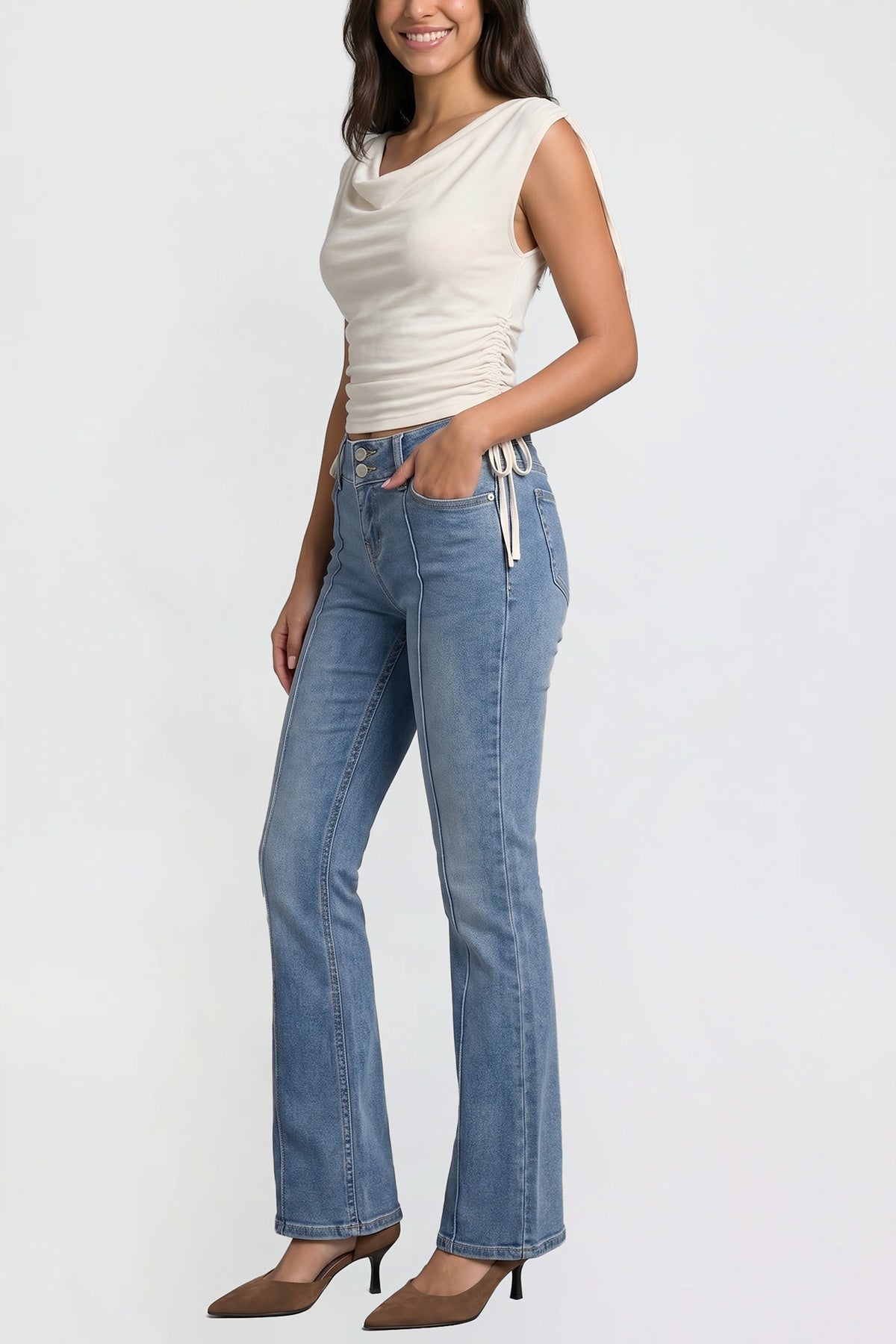 Ymi Women's Jessie Mid Rise Bootcut Jeans in M Medium Blue view 14 - Jessie Toy Story Jeans Women (bottom)