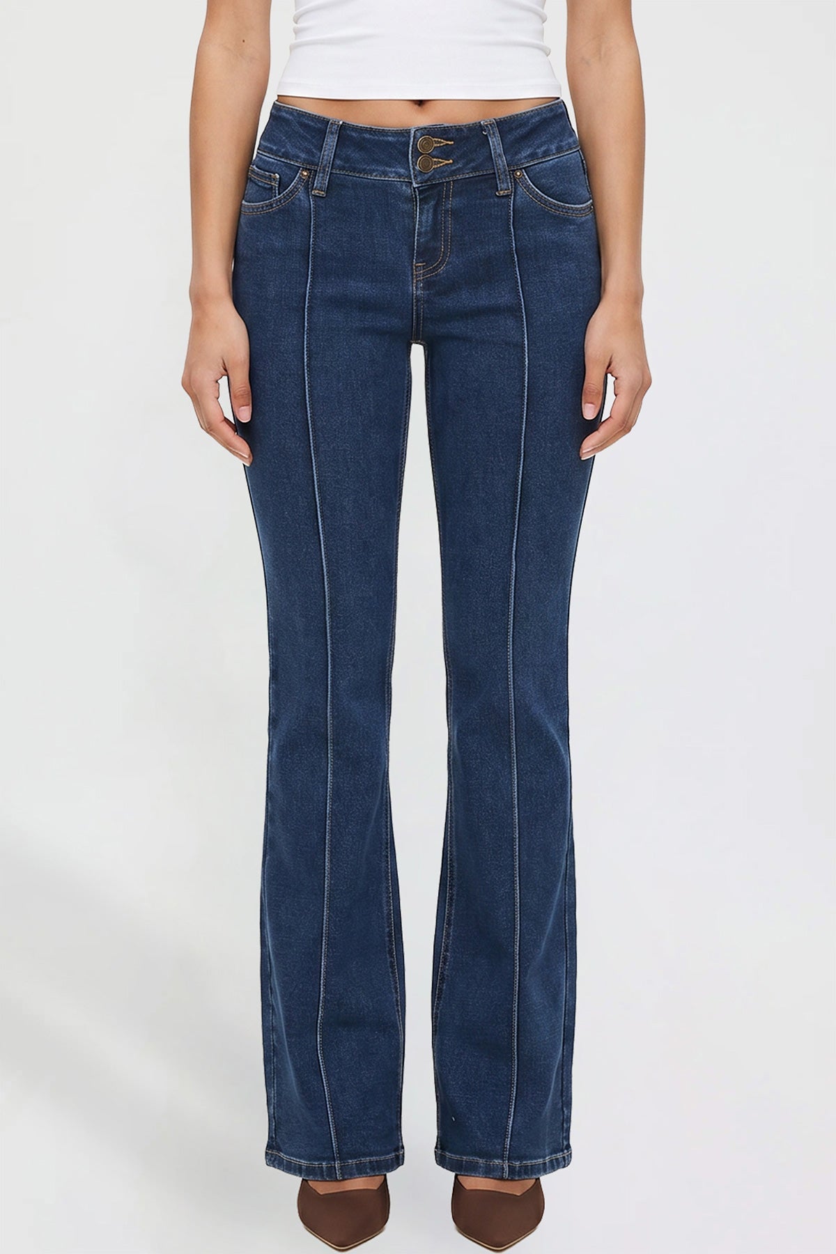 Ymi Women's Jessie Mid Rise Bootcut Jeans in N Indigo Blue view 2 - Jessie Toy Story Jeans Women (bottom)