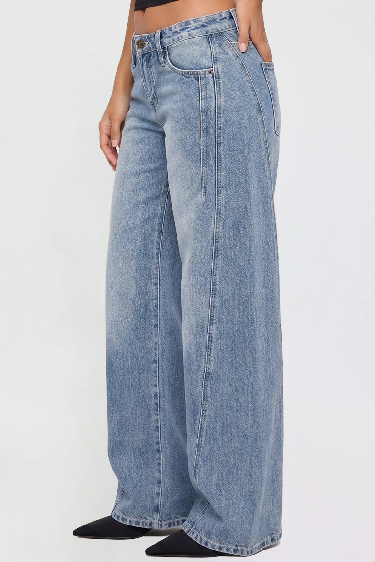 Ymi Women's Joey Seamed Ultra Wide Leg Jeans in M Medium Blue view 10 - Women'S Joey Jeans (bottom)