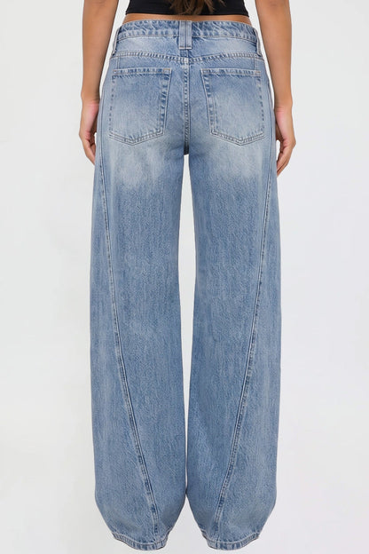 Ymi Women's Joey Seamed Ultra Wide Leg Jeans in M Medium Blue view 11 - Women'S Joey Jeans (bottom)