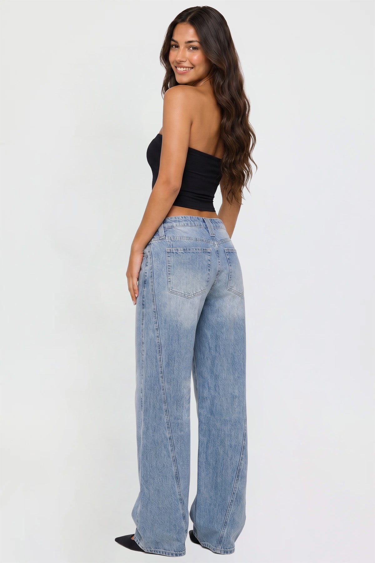 Ymi Women's Joey Seamed Ultra Wide Leg Jeans in M Medium Blue view 14 - Women'S Joey Jeans (bottom)