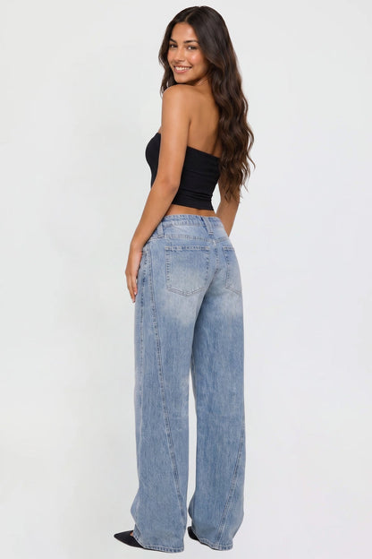 Ymi Women's Joey Seamed Ultra Wide Leg Jeans in M Medium Blue view 14 - Women'S Joey Jeans (bottom)