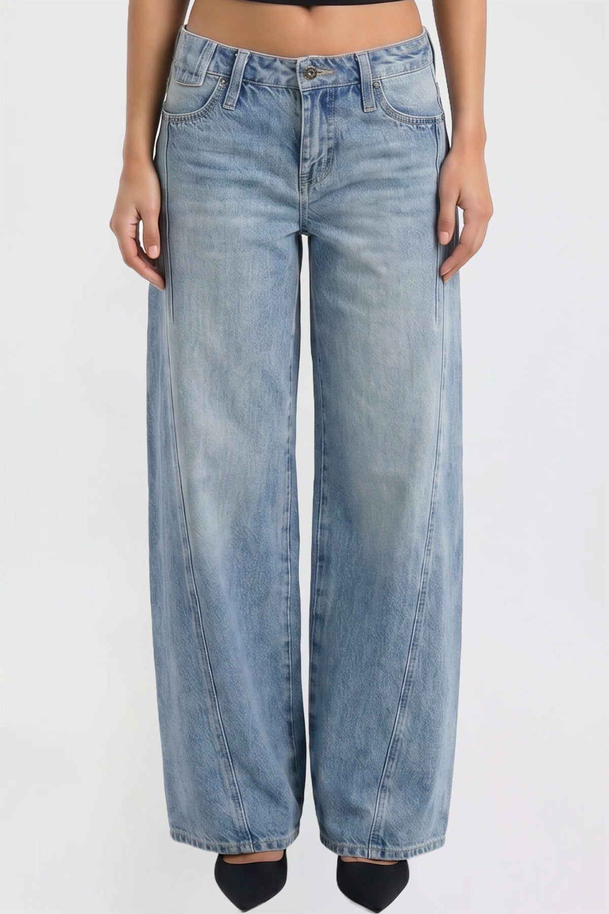Ymi Women's Joey Seamed Ultra Wide Leg Jeans in M Medium Blue view 9 - Women'S Joey Jeans (bottom)