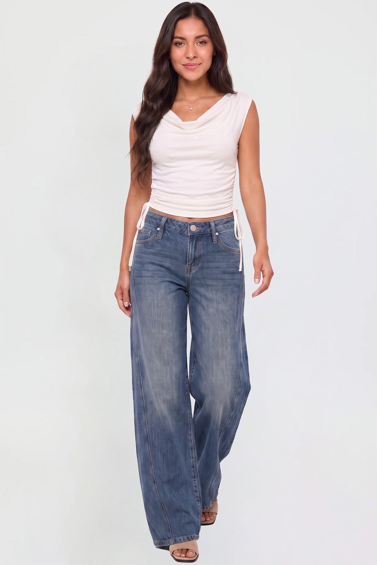 Ymi Women's Joey Seamed Ultra Wide Leg Jeans in N Indigo Blue - Women'S Joey Jeans (bottom)