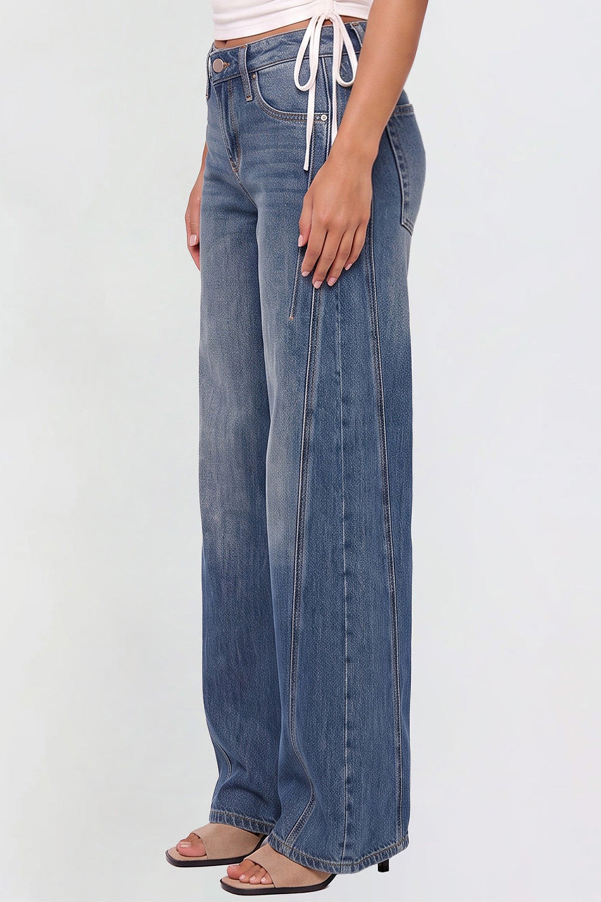 Ymi Women's Joey Seamed Ultra Wide Leg Jeans in N Indigo Blue view 3 - Women'S Joey Jeans (bottom)