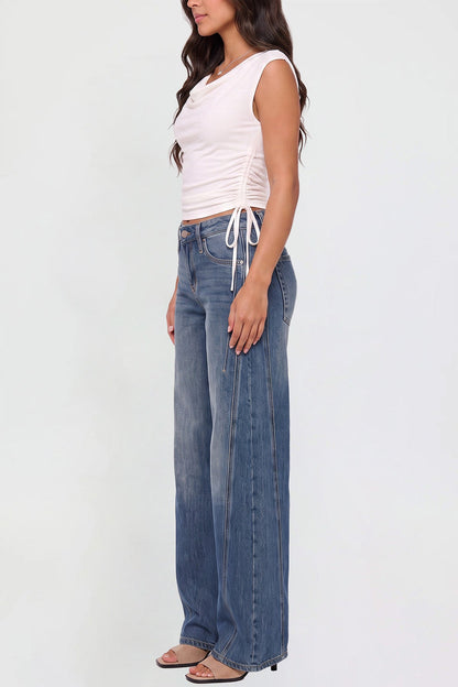 Ymi Women's Joey Seamed Ultra Wide Leg Jeans in N Indigo Blue view 5 - Women'S Joey Jeans (bottom)