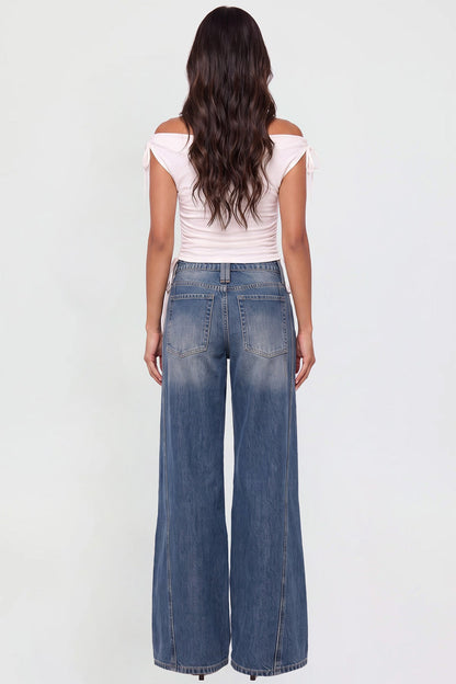 Ymi Women's Joey Seamed Ultra Wide Leg Jeans in N Indigo Blue view 6 - Women'S Joey Jeans (bottom)