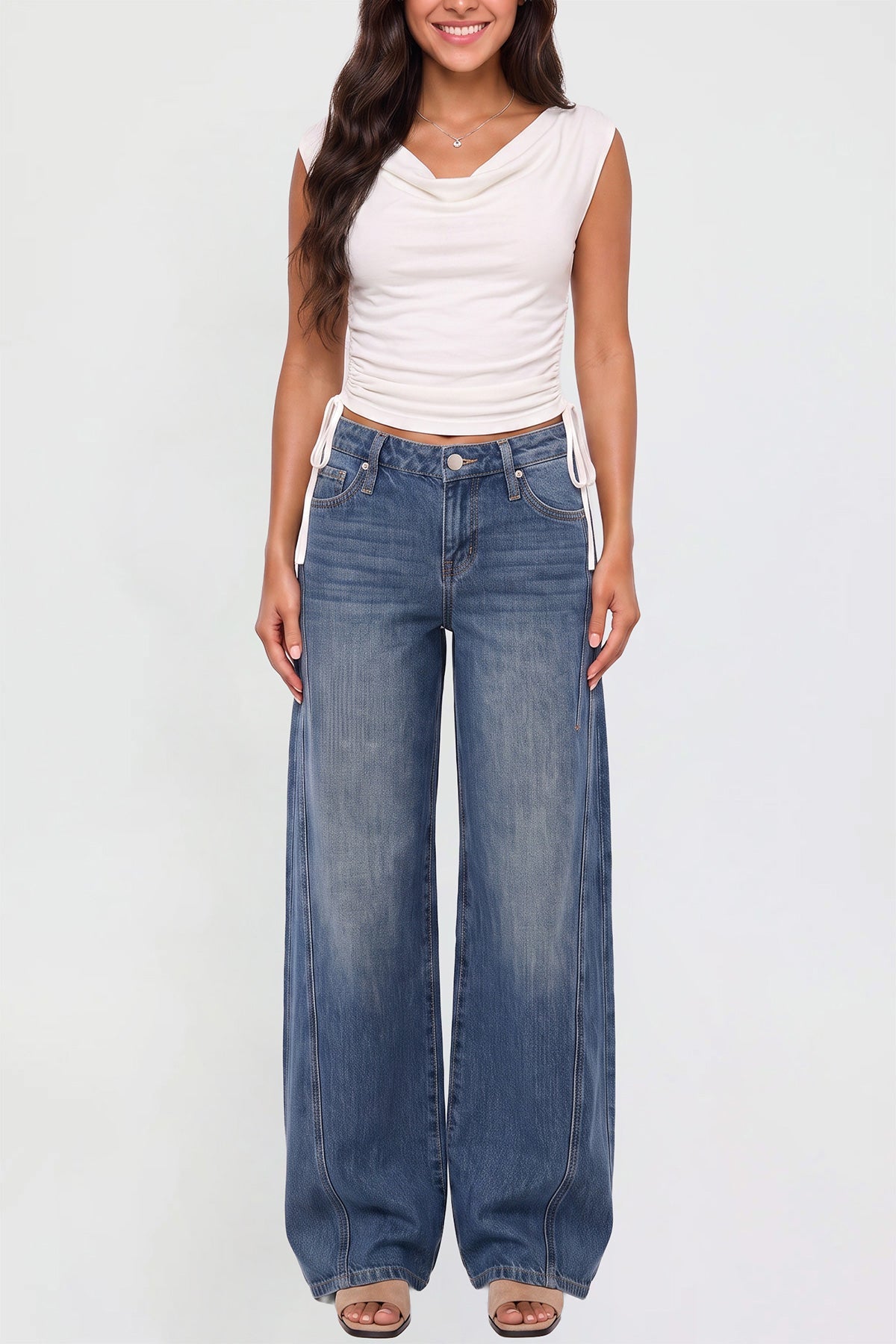 Ymi Women's Joey Seamed Ultra Wide Leg Jeans in N Indigo Blue view 7 - Women'S Joey Jeans (bottom)
