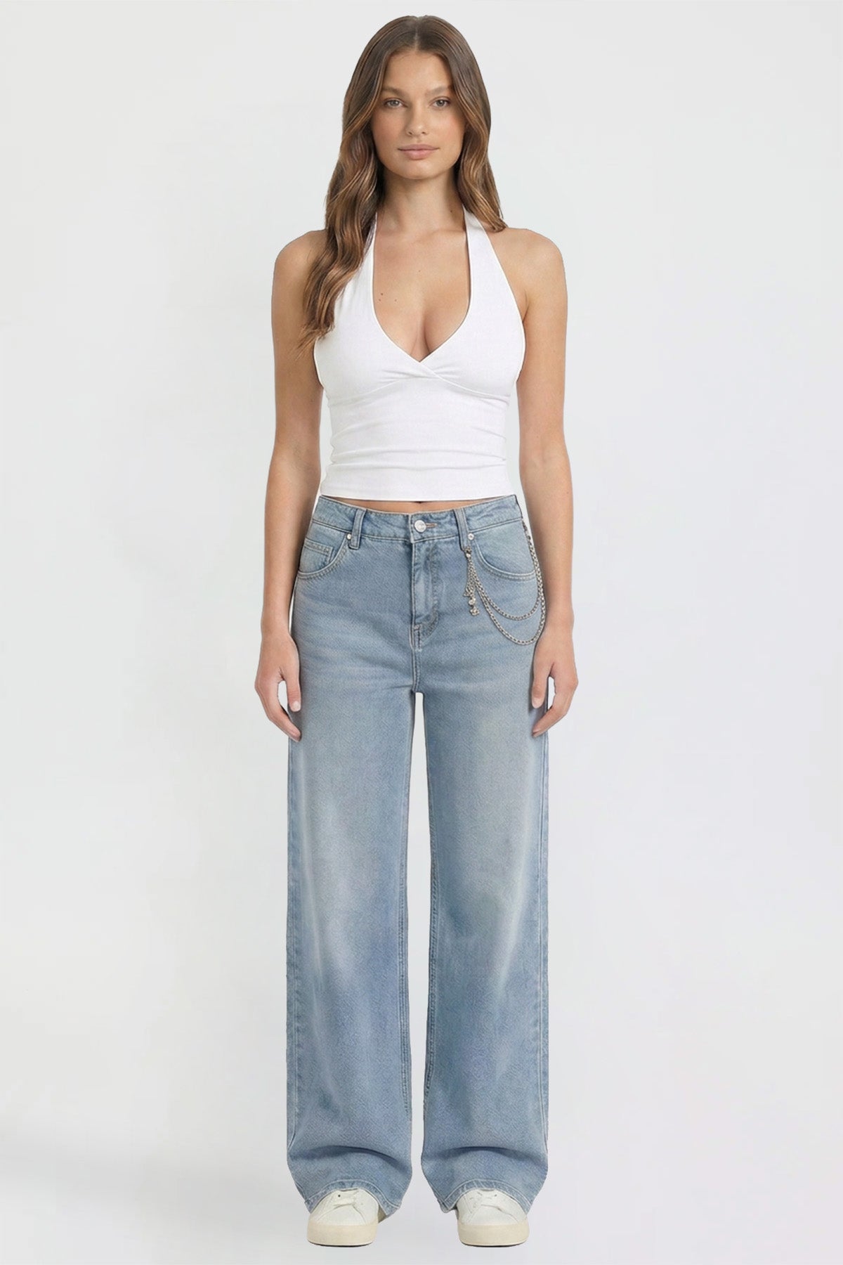 Ymi Women's Joey Super Wide Leg Jeans with Butterfly Chain in M Medium Blue - Women'S Joey Jeans (bottom)