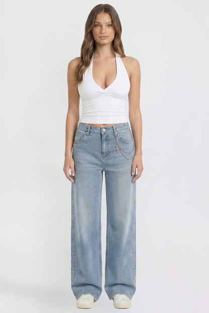 Ymi Women's Joey Super Wide Leg Jeans with Butterfly Chain in M Medium Blue - Women'S Joey Jeans (bottom)