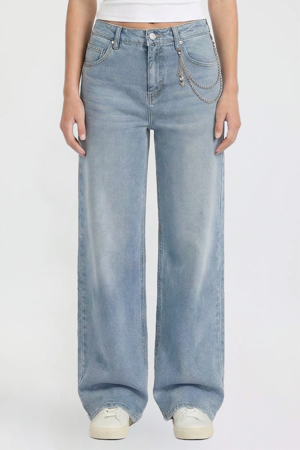 Ymi Women's Joey Super Wide Leg Jeans with Butterfly Chain in M Medium Blue view 2 - Women'S Joey Jeans (bottom)