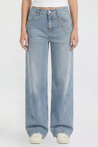 Ymi Women's Joey Super Wide Leg Jeans with Butterfly Chain in M Medium Blue view 2 - Women'S Joey Jeans (bottom)