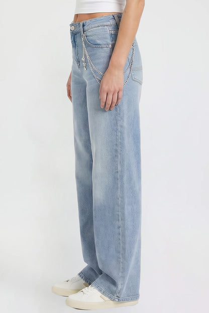 Ymi Women's Joey Super Wide Leg Jeans with Butterfly Chain in M Medium Blue view 3 - Women'S Joey Jeans (bottom)