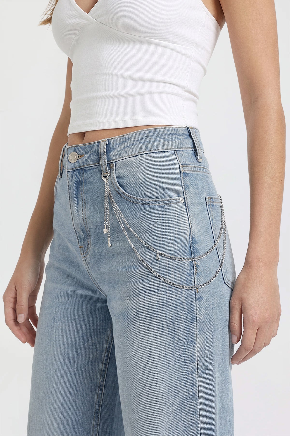 Ymi Women's Joey Super Wide Leg Jeans with Butterfly Chain in M Medium Blue view 5 - Women'S Joey Jeans (bottom)