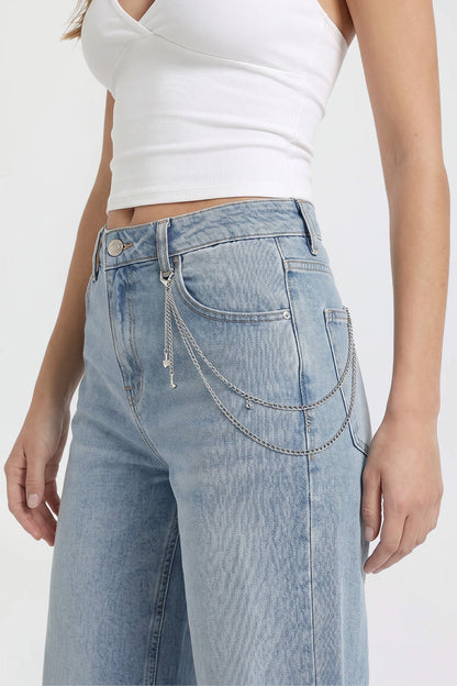 Ymi Women's Joey Super Wide Leg Jeans with Butterfly Chain in M Medium Blue view 5 - Women'S Joey Jeans (bottom)