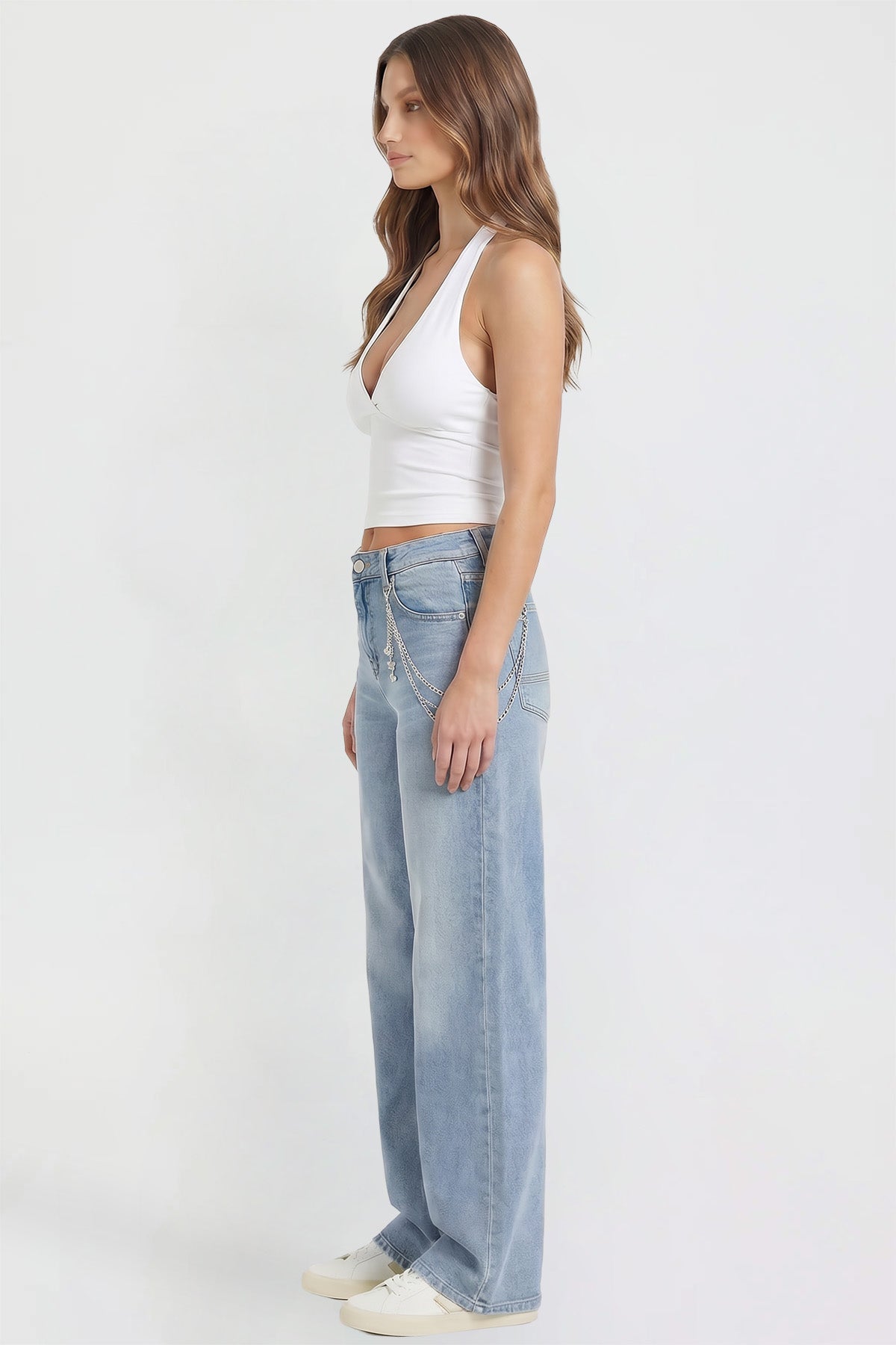 Ymi Women's Joey Super Wide Leg Jeans with Butterfly Chain in M Medium Blue view 6 - Women'S Joey Jeans (bottom)