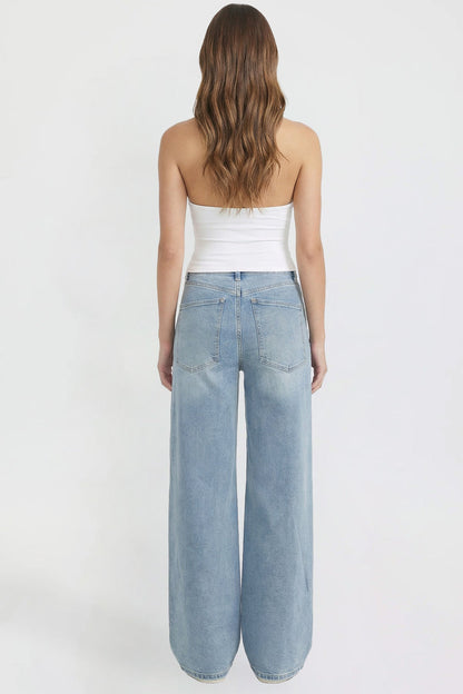Ymi Women's Joey Super Wide Leg Jeans with Butterfly Chain in M Medium Blue view 7 - Women'S Joey Jeans (bottom)