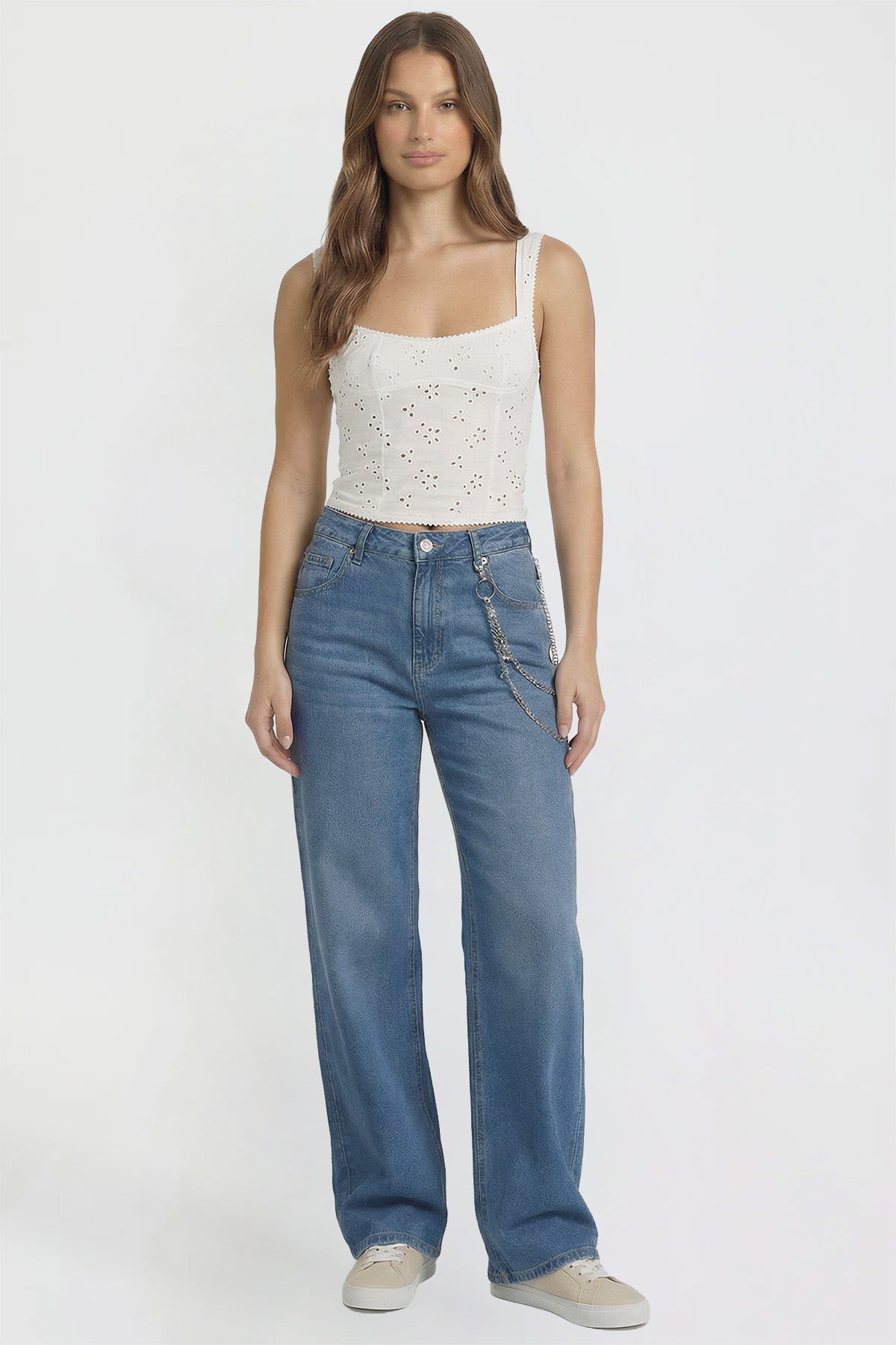 Ymi Women's Joey Super Wide Leg Jeans with Cross Chain in S Midnight Sky Blue - Women'S Joey Jeans (bottom)