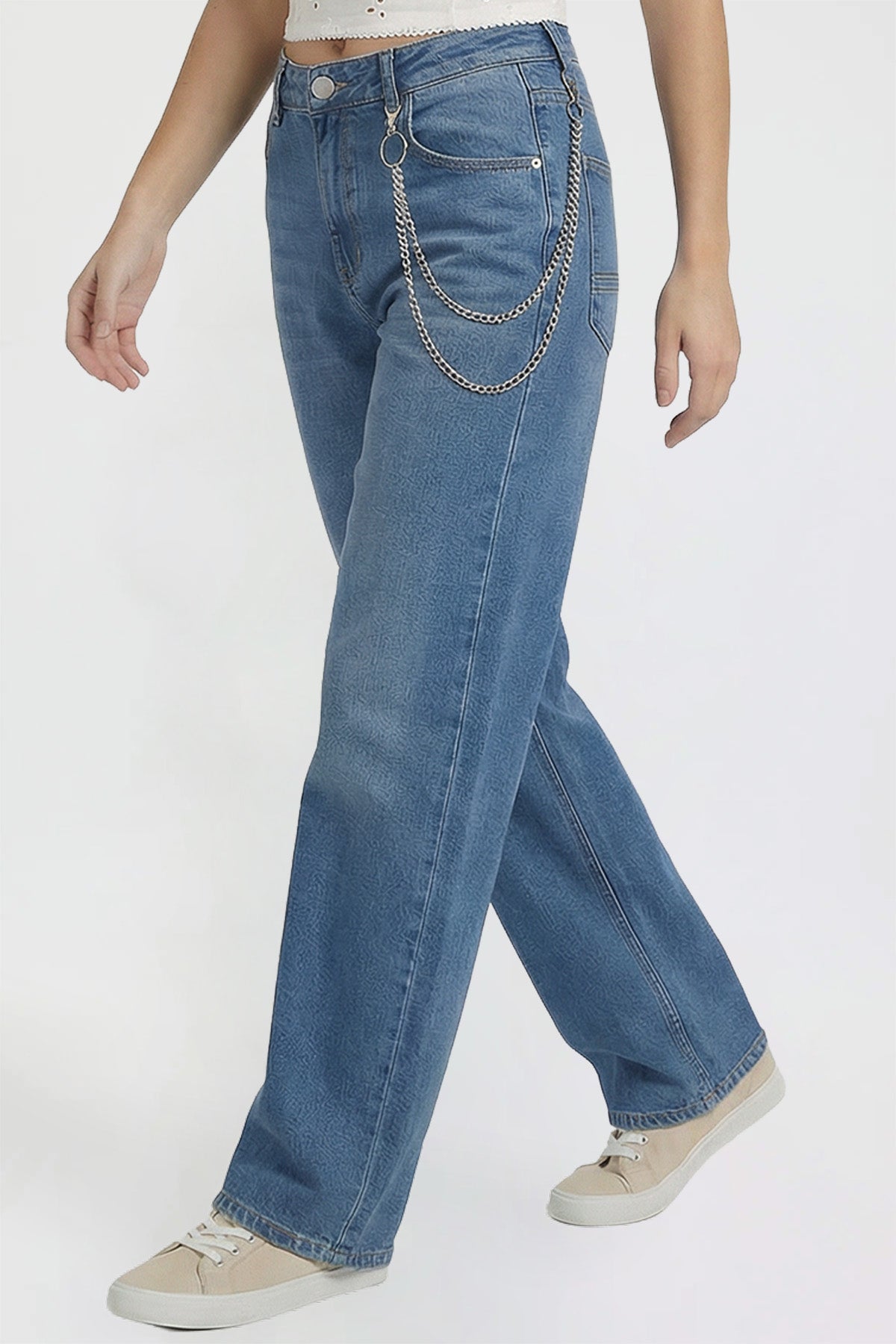 Ymi Women's Joey Super Wide Leg Jeans with Cross Chain in S Midnight Sky Blue view 3 - Women'S Joey Jeans (bottom)