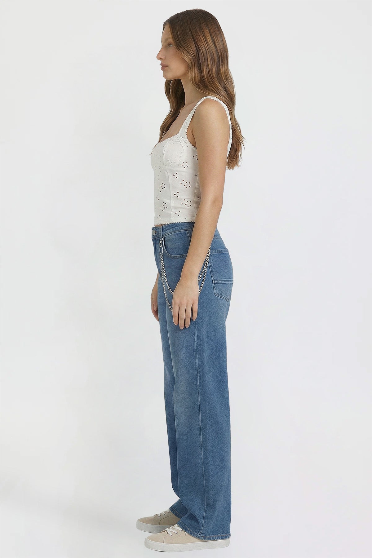 Ymi Women's Joey Super Wide Leg Jeans with Cross Chain in S Midnight Sky Blue view 5 - Women'S Joey Jeans (bottom)