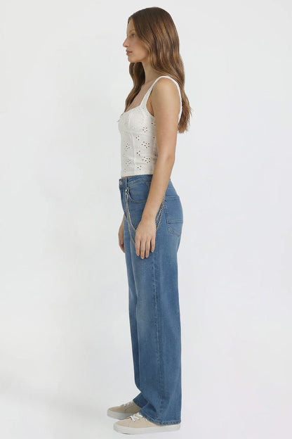 Ymi Women's Joey Super Wide Leg Jeans with Cross Chain in S Midnight Sky Blue view 5 - Women'S Joey Jeans (bottom)